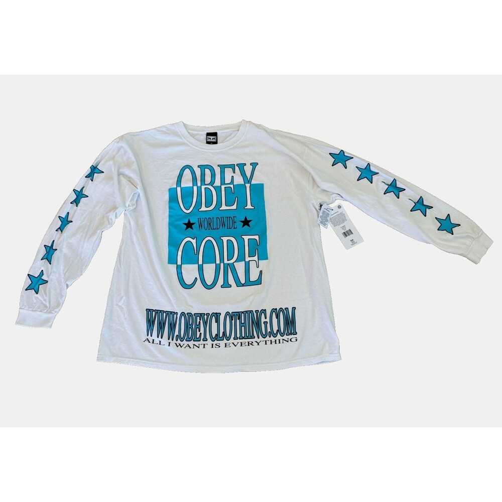 OBEY Worldwide Core Long Sleeve Shirt XL White Graphic Stars Web Streetwear NWT